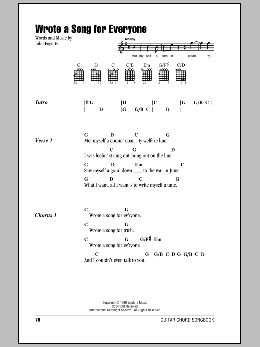 Creedence Clearwater Revival Wrote A Song For Everyone sheet music notes and chords. Download Printable PDF.