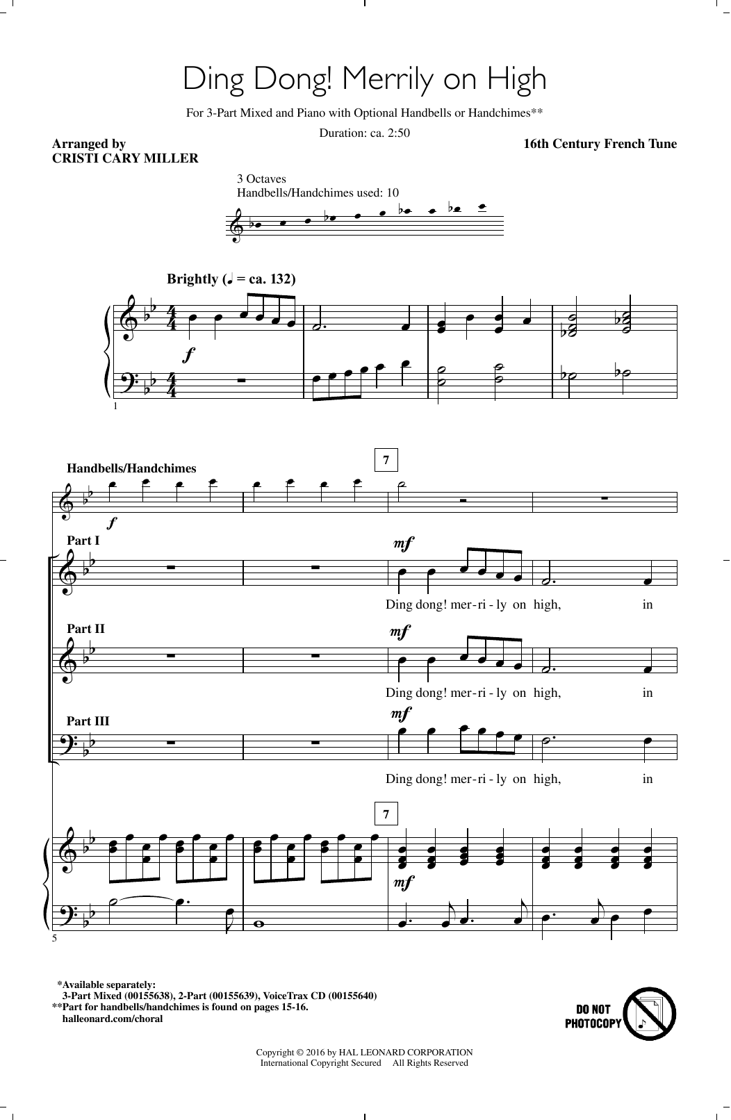 Christmas Carol Ding Dong! Merrily On High (arr. Cristi Cary Miller) sheet music notes and chords. Download Printable PDF.