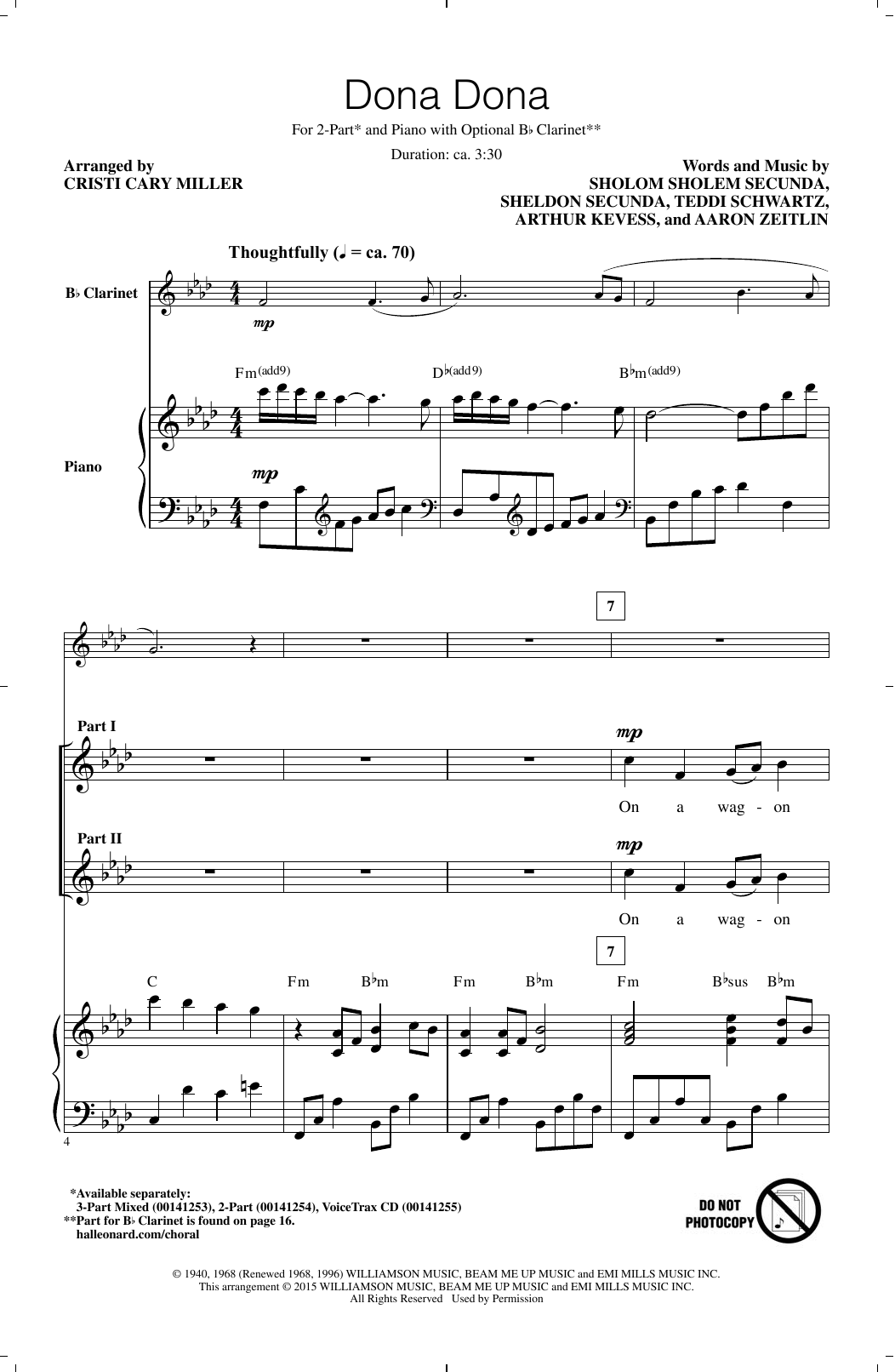 Cristi Cary Miller Dona Dona sheet music notes and chords. Download Printable PDF.