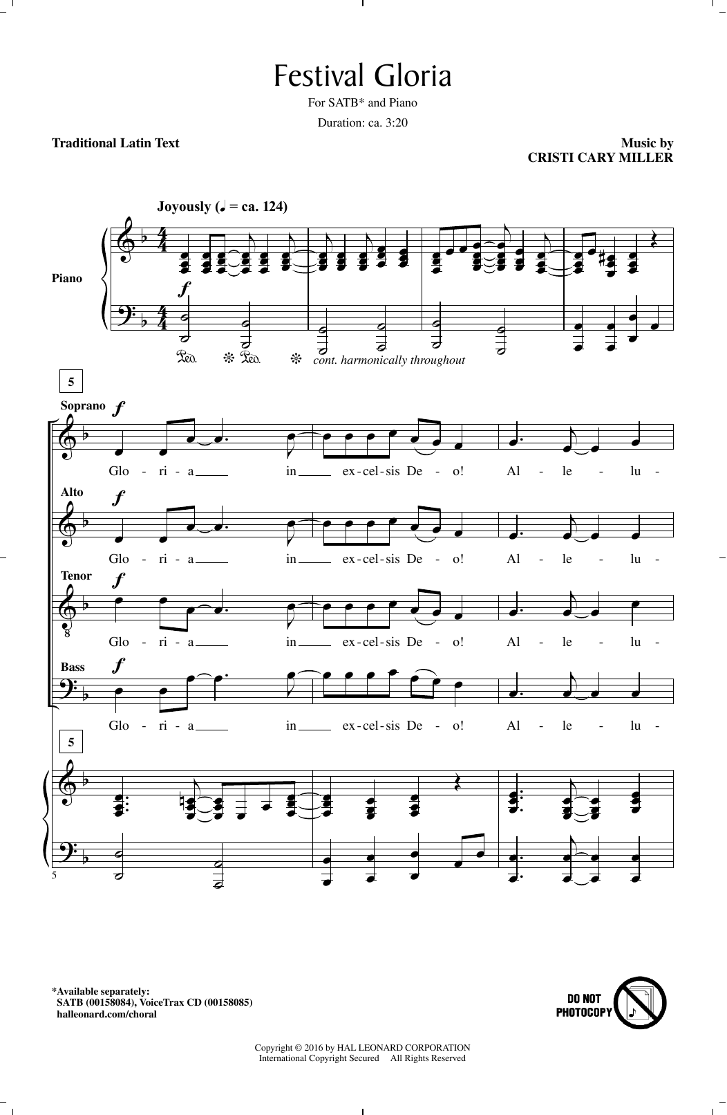 Learn to play Cristi Cary Miller Festival Gloria sheet music for SATB Choir in minutes. Price: 3.9900$ Cristi Cary Miller Festival Gloria sheet music notes and chords arranged for SATB Choir