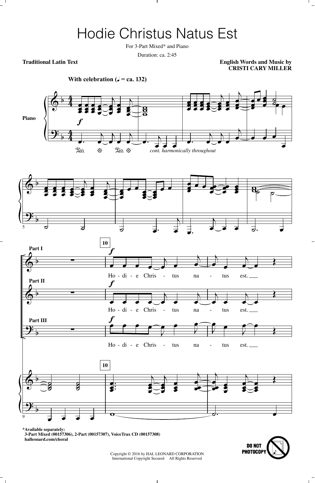 Cristi Cary Miller Hodie Christus Natus Est sheet music notes and chords. Download Printable PDF.