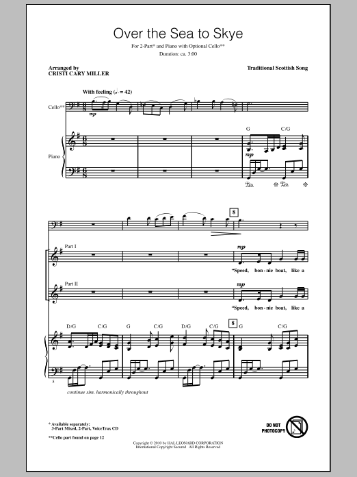 Learn to play Cristi Cary Miller The Skye Boat Song sheet music for 2-Part Choir in minutes. Price: 3.9900$ Cristi Cary Miller The Skye Boat Song sheet music notes and chords arranged for 2-Part Choir