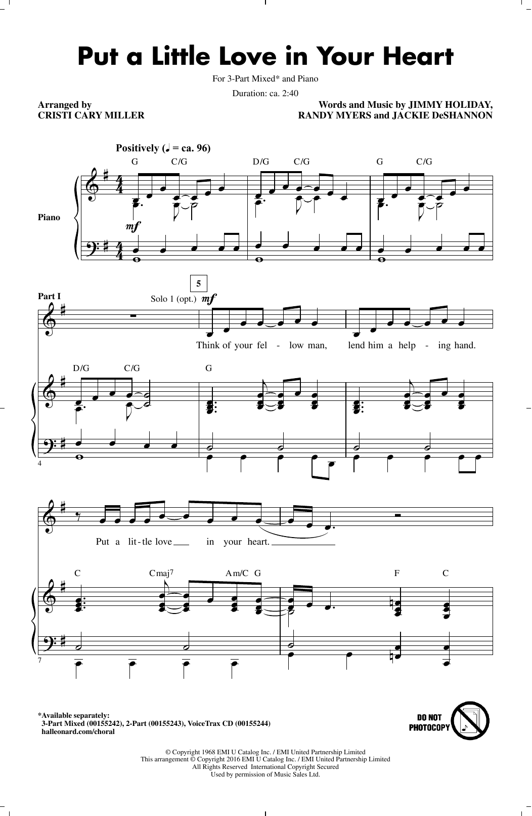 Cristi Cary Miller Put A Little Love In Your Heart sheet music notes and chords. Download Printable PDF.