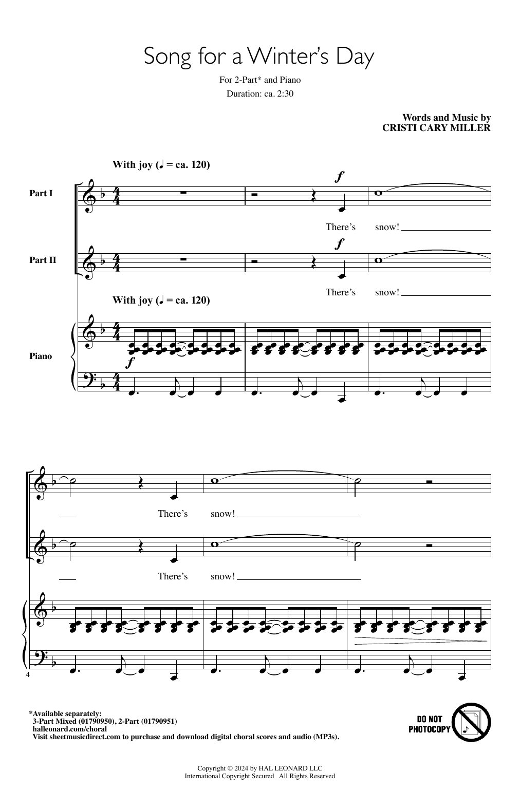 Cristi Cary Miller Song For A Winter's Day sheet music notes and chords arranged for 3-Part Mixed Choir