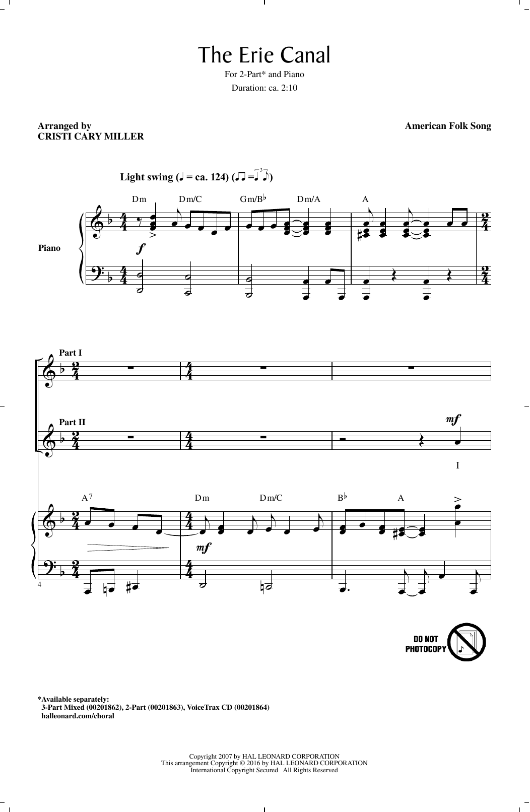 Learn to play Cristi Cary Miller The Erie Canal sheet music for 2-Part Choir in minutes. Price: 3.9900$ Cristi Cary Miller The Erie Canal sheet music notes and chords arranged for 2-Part Choir