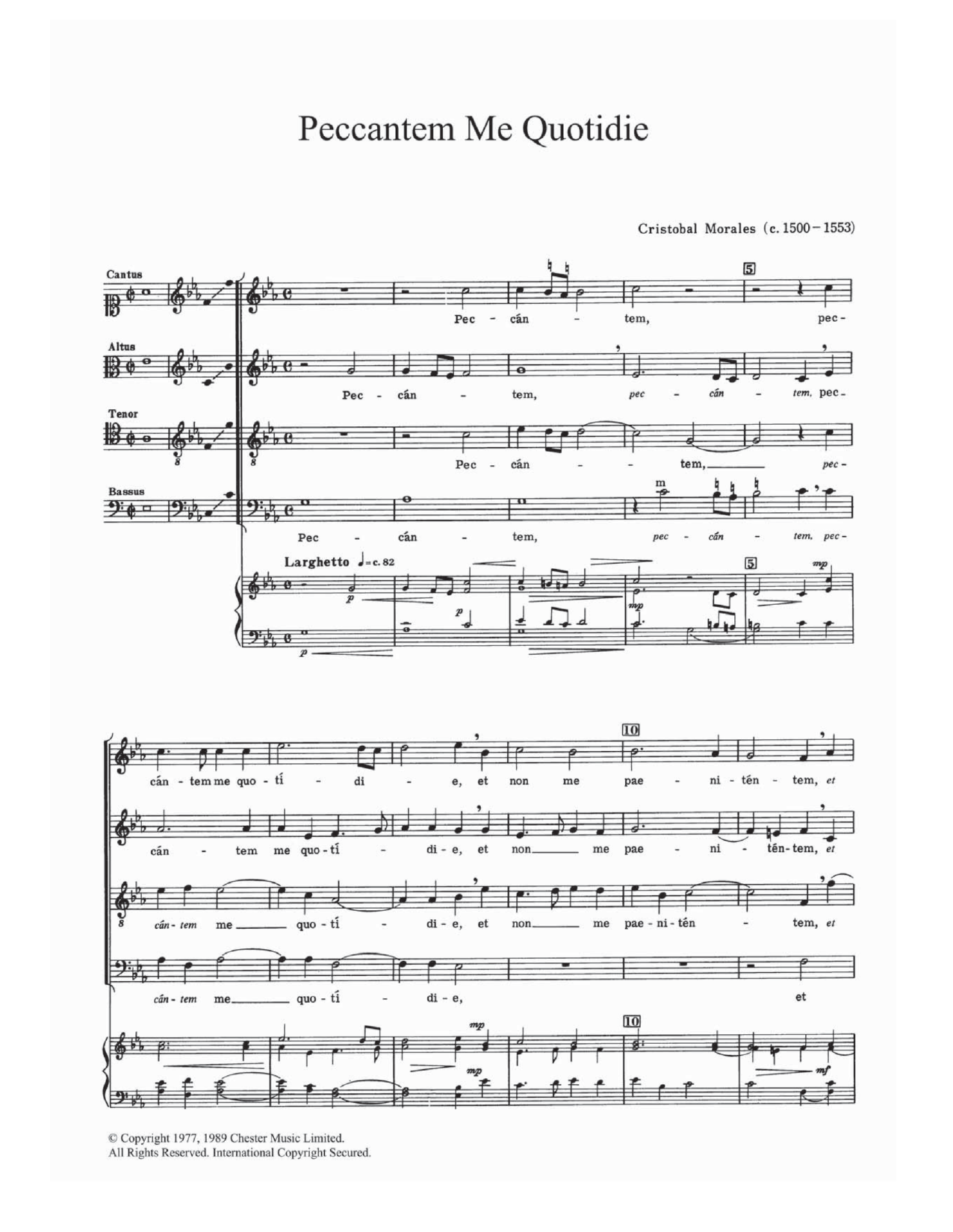 Learn to play Cristobal de Morales Peccantem Me Quotidie sheet music for Choir in minutes. Price: 3.9900$ Cristobal de Morales Peccantem Me Quotidie sheet music notes and chords arranged for Choir