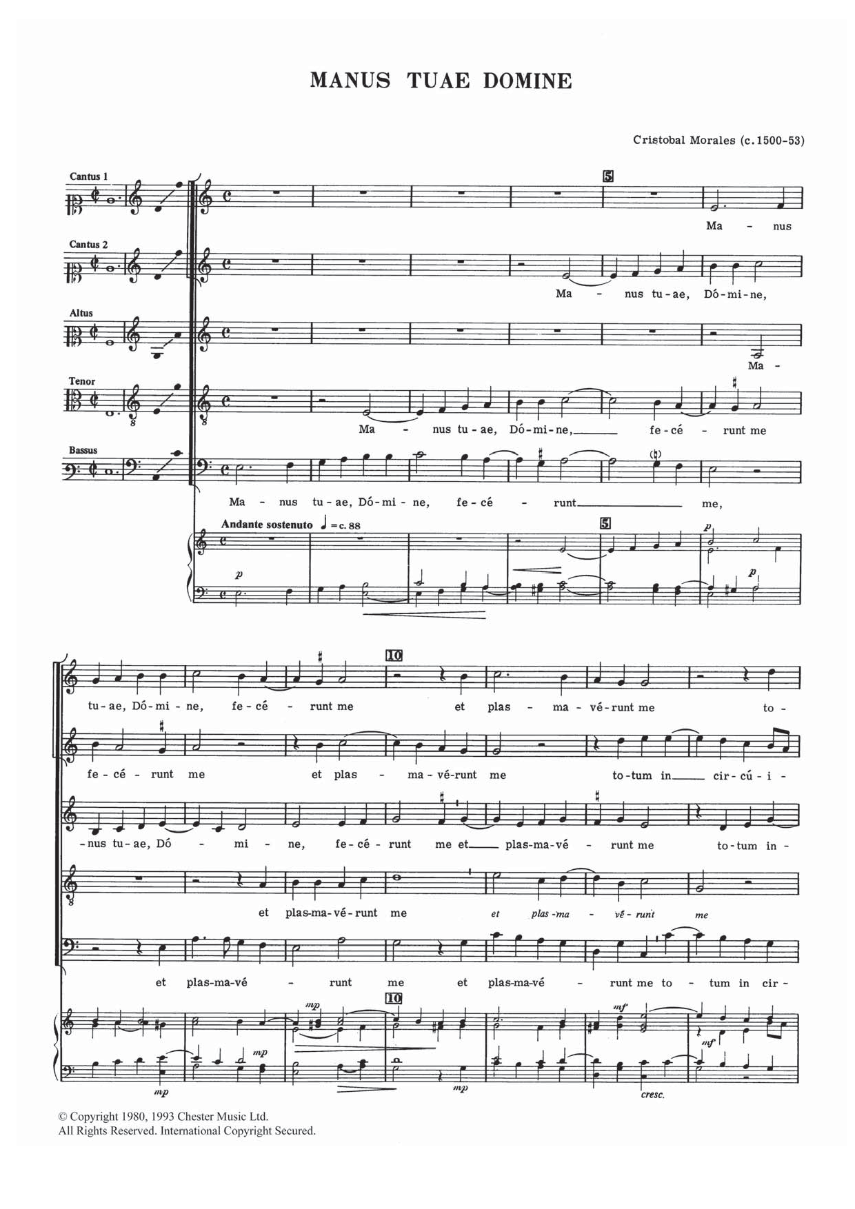 Learn to play Cristobal Morales Manus Tuae Domine sheet music for Piano, Vocal & Guitar Chords in minutes. Price: 7.8900$ Cristobal Morales Manus Tuae Domine sheet music notes and chords arranged for Piano, Vocal & Guitar Chords