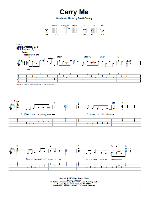 Crosby, Stills & Nash Carry Me sheet music notes and chords. Download Printable PDF.