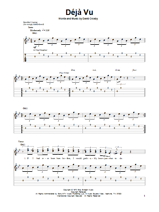 Crosby, Stills & Nash Deja Vu sheet music notes and chords. Download Printable PDF.