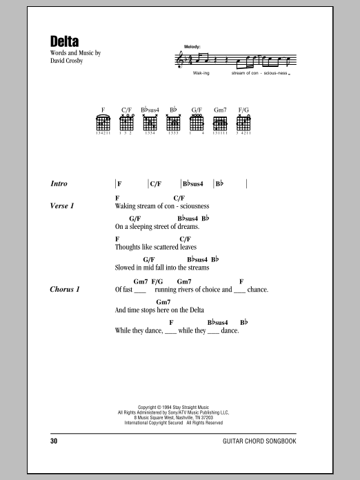 Crosby, Stills & Nash Delta sheet music notes and chords. Download Printable PDF.