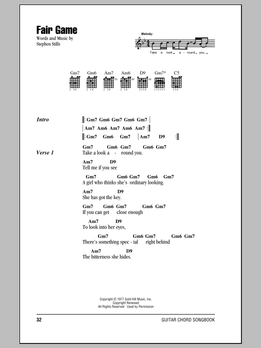 Crosby, Stills & Nash Fair Game sheet music notes and chords. Download Printable PDF.