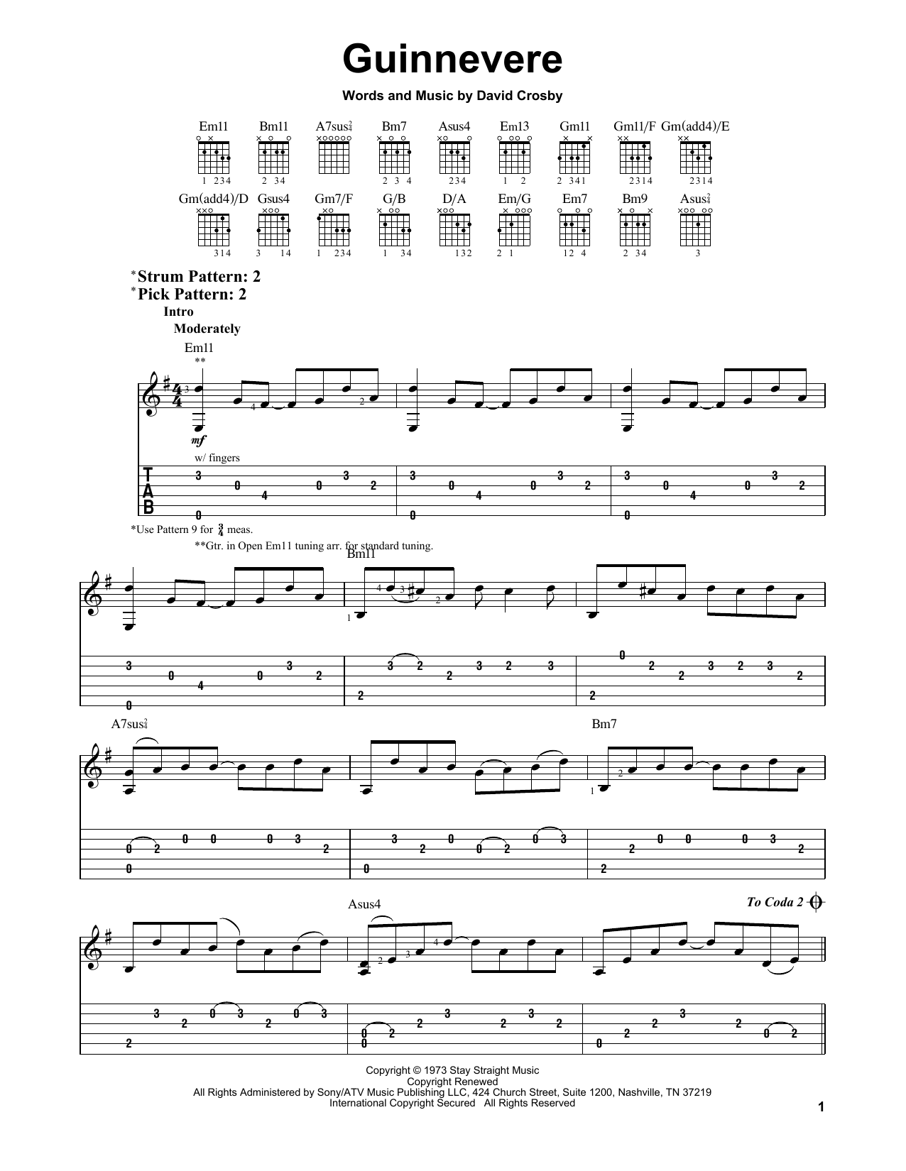 Crosby, Stills & Nash Guinnevere sheet music notes and chords. Download Printable PDF.