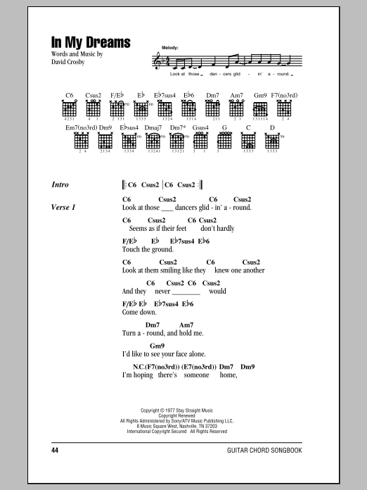 Crosby, Stills & Nash In My Dreams sheet music notes and chords. Download Printable PDF.