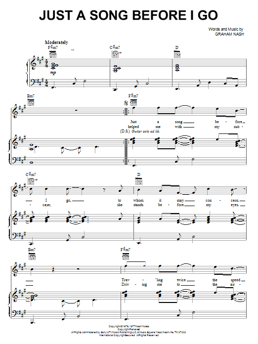 Crosby, Stills & Nash Just A Song Before I Go sheet music notes and chords. Download Printable PDF.