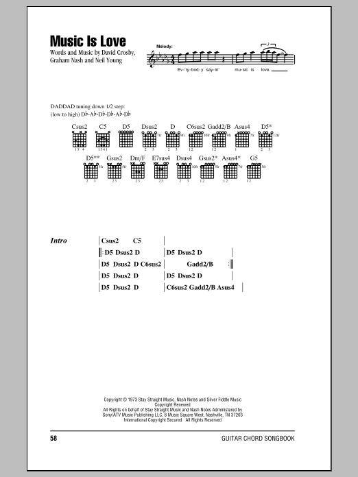 Crosby, Stills & Nash Music Is Love sheet music notes and chords. Download Printable PDF.