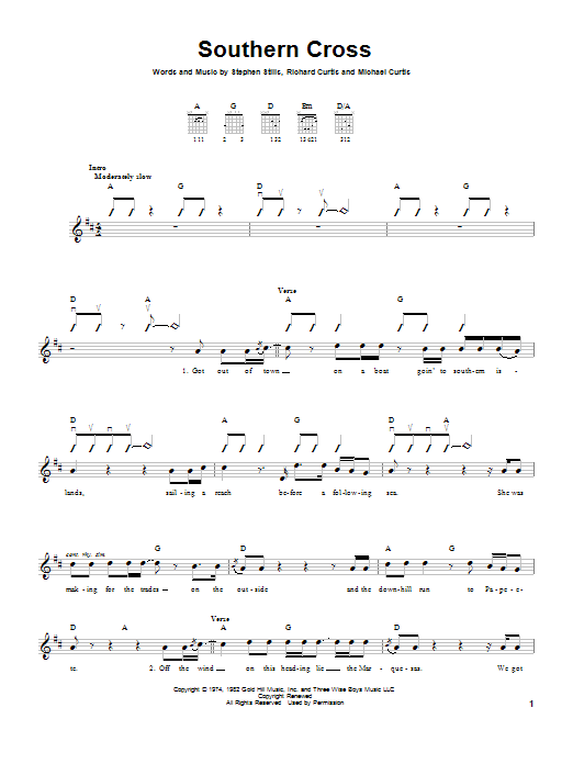 Crosby, Stills & Nash Southern Cross sheet music notes and chords. Download Printable PDF.