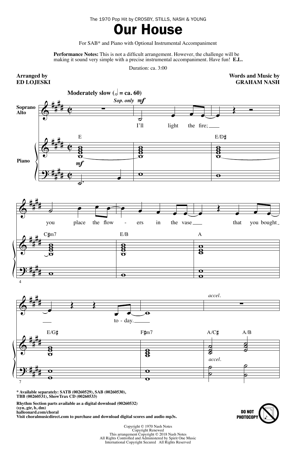 Crosby, Stills, Nash & Young Our House (arr. Ed Lojeski) sheet music notes and chords. Download Printable PDF.