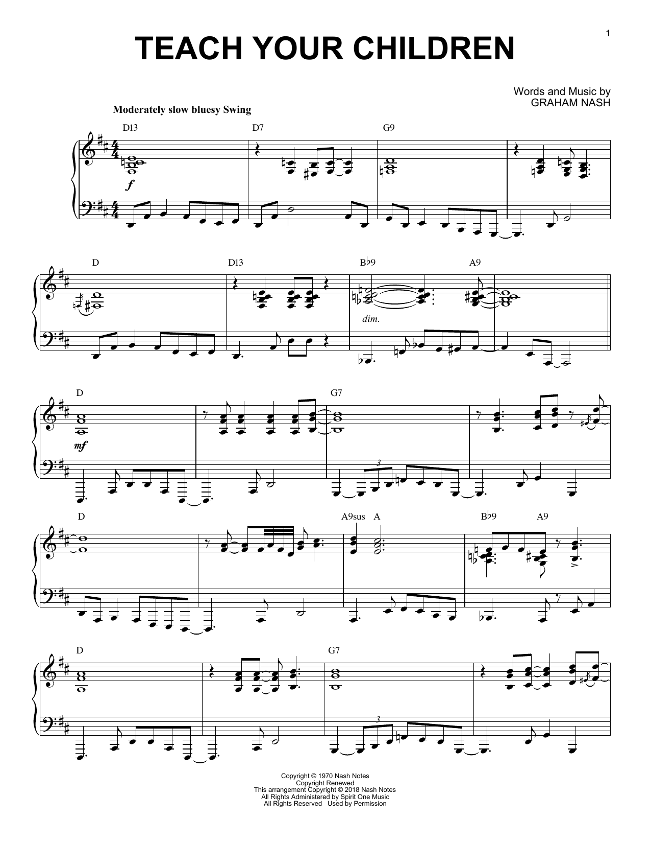 Crosby, Stills, Nash & Young Teach Your Children [Jazz version] sheet music notes and chords. Download Printable PDF.