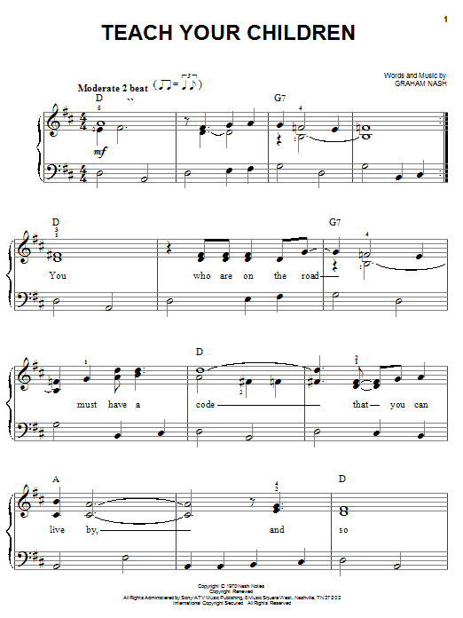 Crosby, Stills, Nash & Young Teach Your Children sheet music notes and chords. Download Printable PDF.