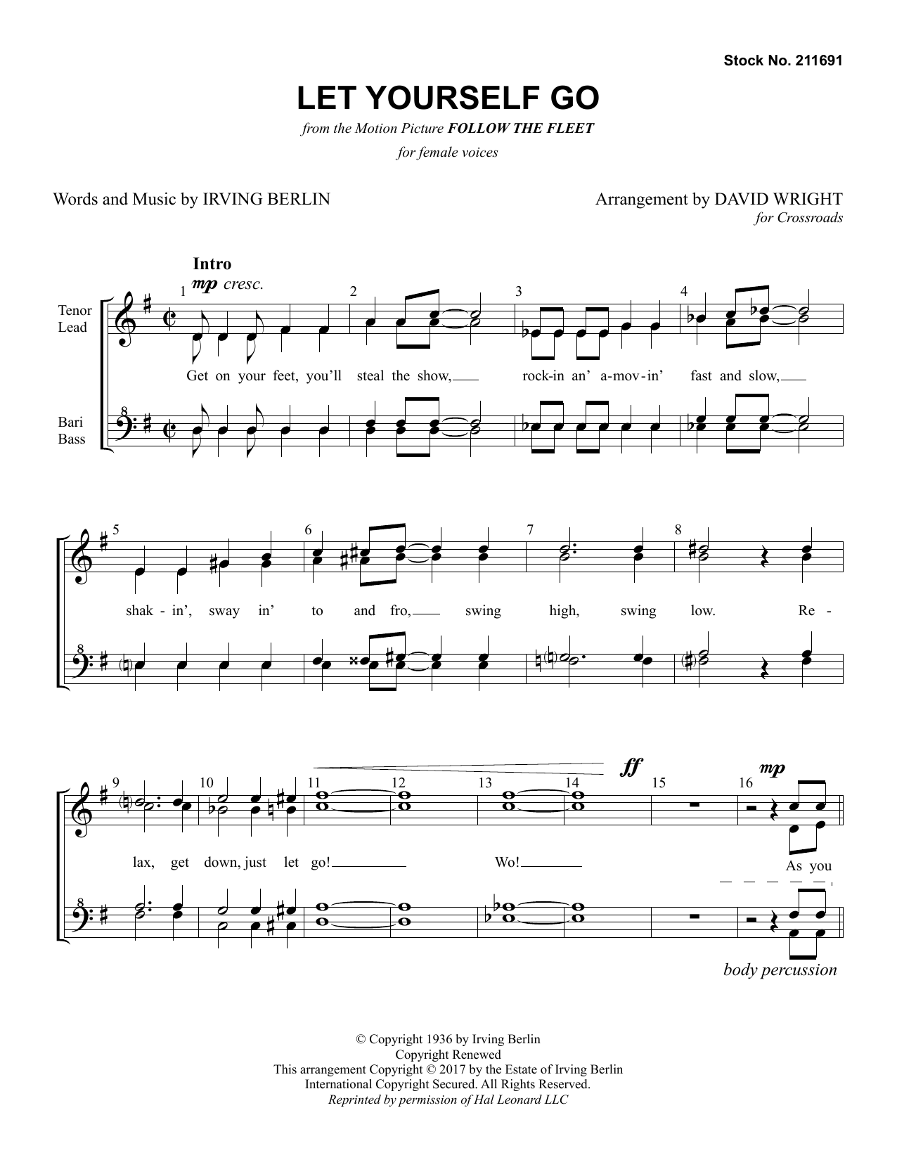 Learn to play Crossroads Let Yourself Go (arr. David Wright) sheet music for SSAA Choir in minutes. Price: 3.9900$ Crossroads Let Yourself Go (arr. David Wright) sheet music notes and chords arranged for SSAA Choir