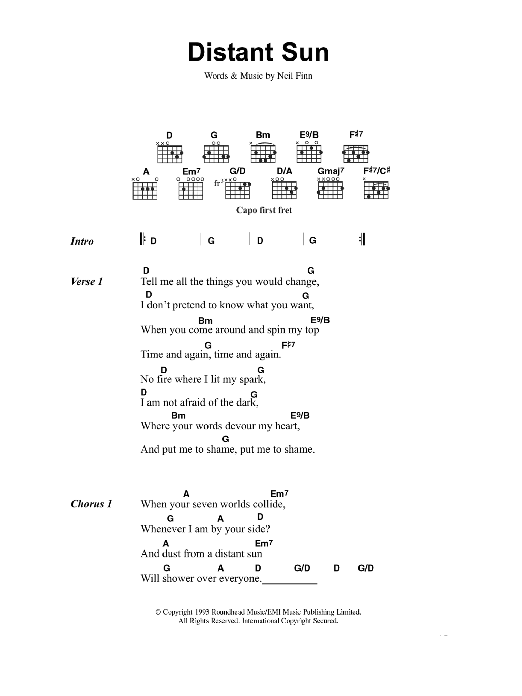 Crowded House Distant Sun sheet music notes and chords. Download Printable PDF.