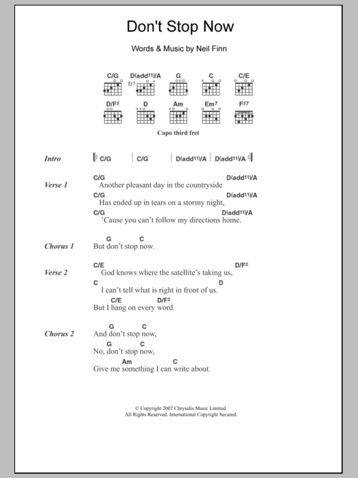 Crowded House Don't Stop Now sheet music notes and chords. Download Printable PDF.