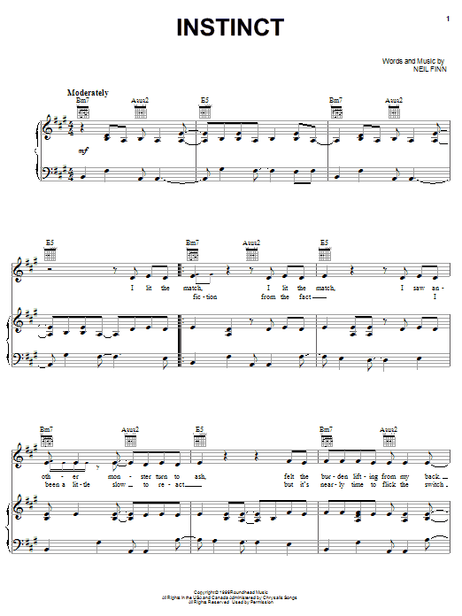 Learn to play Crowded House Instinct sheet music for Piano, Vocal & Guitar Chords (Right-Hand Melody) in minutes. Price: 7.8900$ Crowded House Instinct sheet music notes and chords arranged for Piano, Vocal & Guitar Chords (Right-Hand Melody)