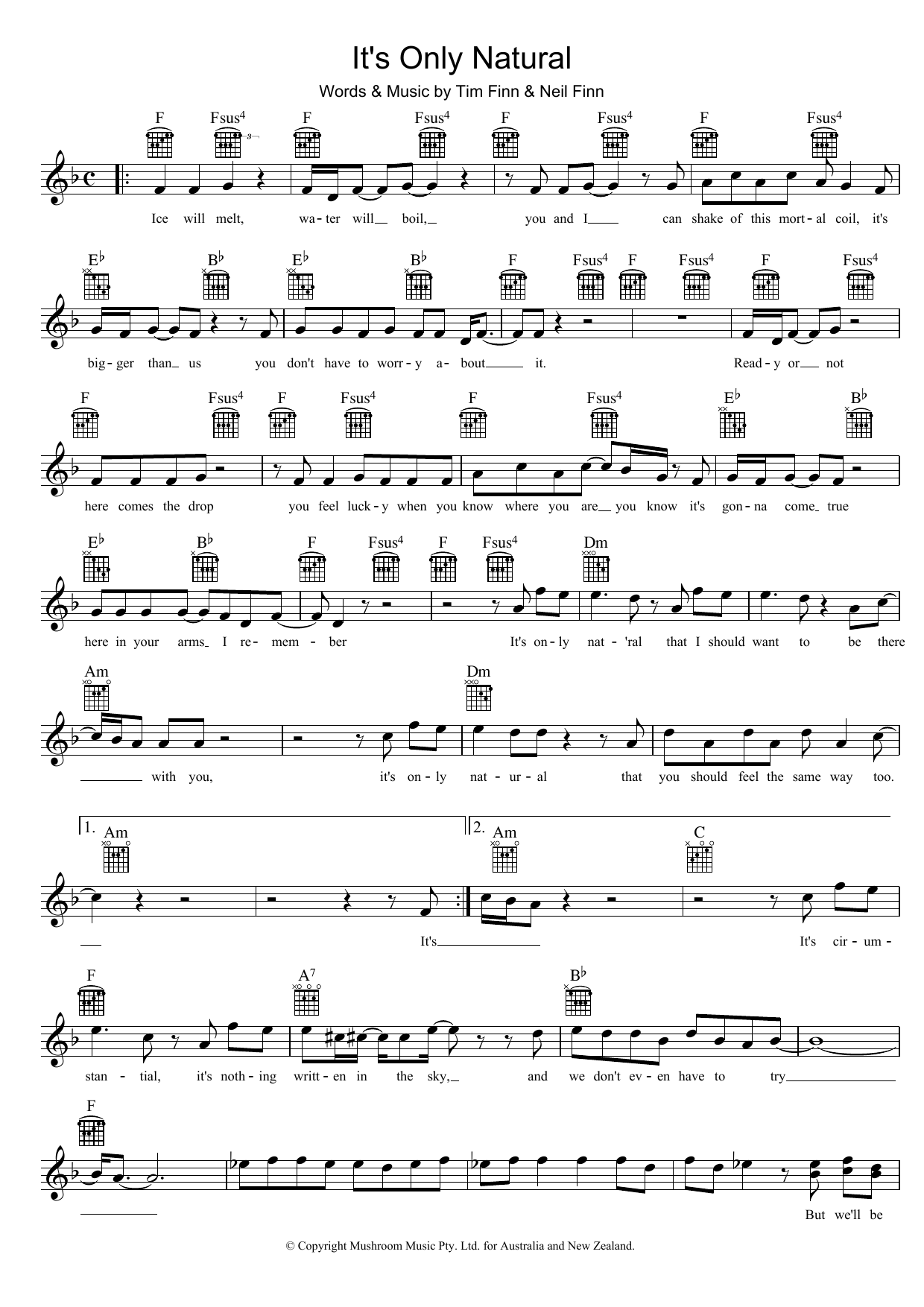 Learn to play Crowded House It's Only Natural sheet music for Piano, Vocal & Guitar Chords (Right-Hand Melody) in minutes. Price: 7.8900$ Crowded House It's Only Natural sheet music notes and chords arranged for Piano, Vocal & Guitar Chords (Right-Hand Melody)