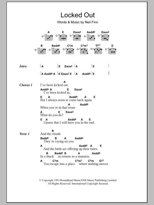 Crowded House Locked Out sheet music notes and chords. Download Printable PDF.