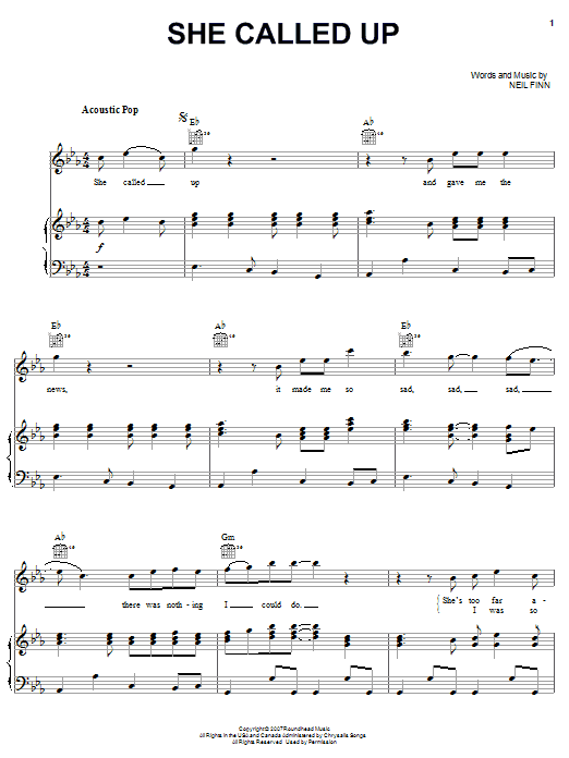 Learn to play Crowded House She Called Up sheet music for Piano, Vocal & Guitar Chords (Right-Hand Melody) in minutes. Price: 7.8900$ Crowded House She Called Up sheet music notes and chords arranged for Piano, Vocal & Guitar Chords (Right-Hand Melody)