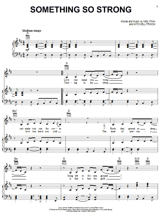 Crowded House Something So Strong sheet music notes and chords. Download Printable PDF.