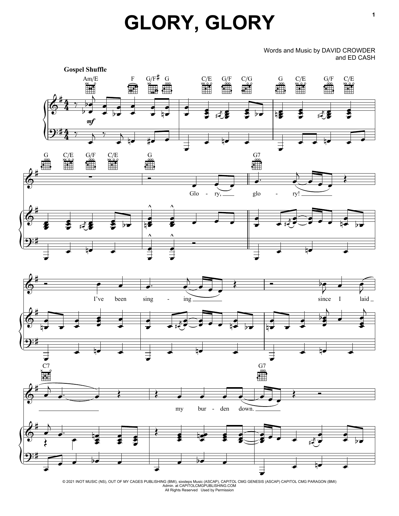 Crowder Glory Glory (God Is Able) sheet music notes and chords. Download Printable PDF.