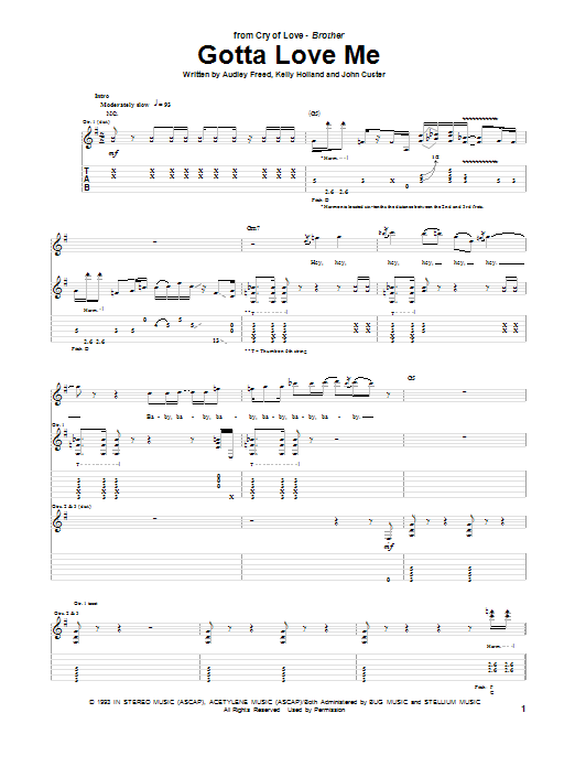 Learn to play Cry of Love Gotta Love Me sheet music for Guitar Tab in minutes. Price: 7.8900$ Cry of Love Gotta Love Me sheet music notes and chords arranged for Guitar Tab