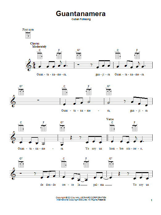 Cuban Folksong Guantanamera sheet music notes and chords. Download Printable PDF.