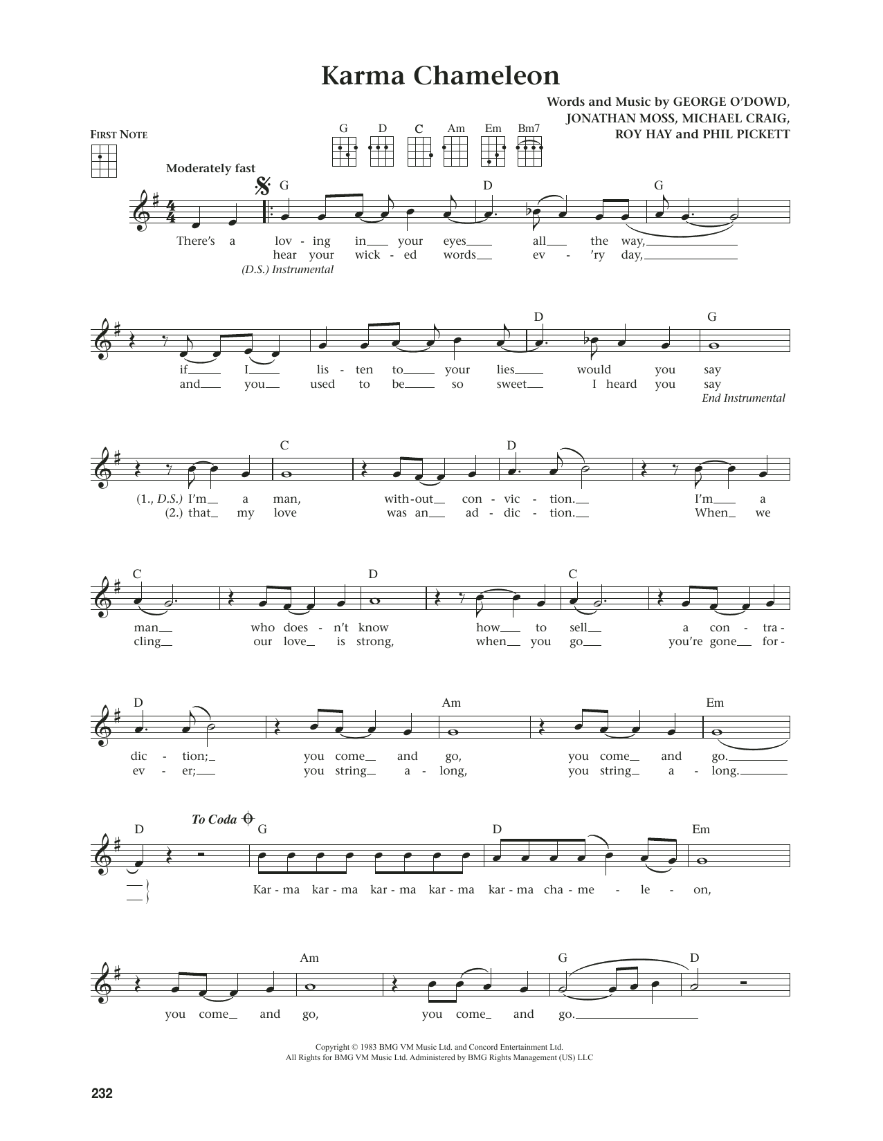 Culture Club Karma Chameleon (from The Daily Ukulele) (arr. Jim Beloff) sheet music notes and chords. Download Printable PDF.