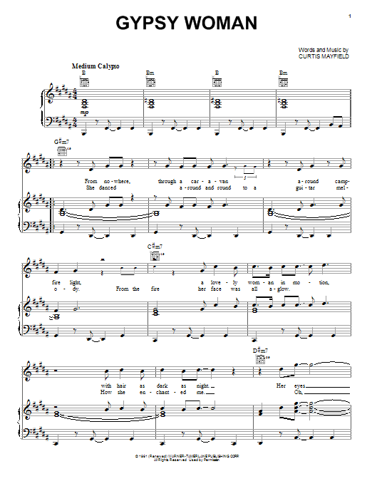 Curtis Mayfield Gypsy Woman sheet music notes and chords. Download Printable PDF.