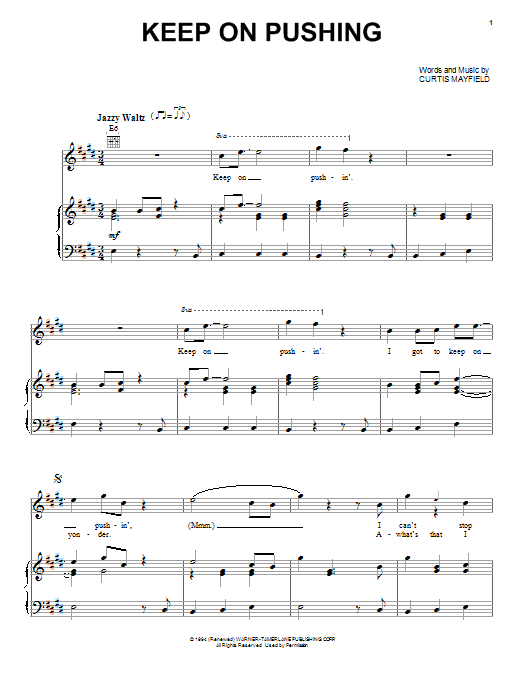 Curtis Mayfield Keep On Pushing sheet music notes and chords. Download Printable PDF.