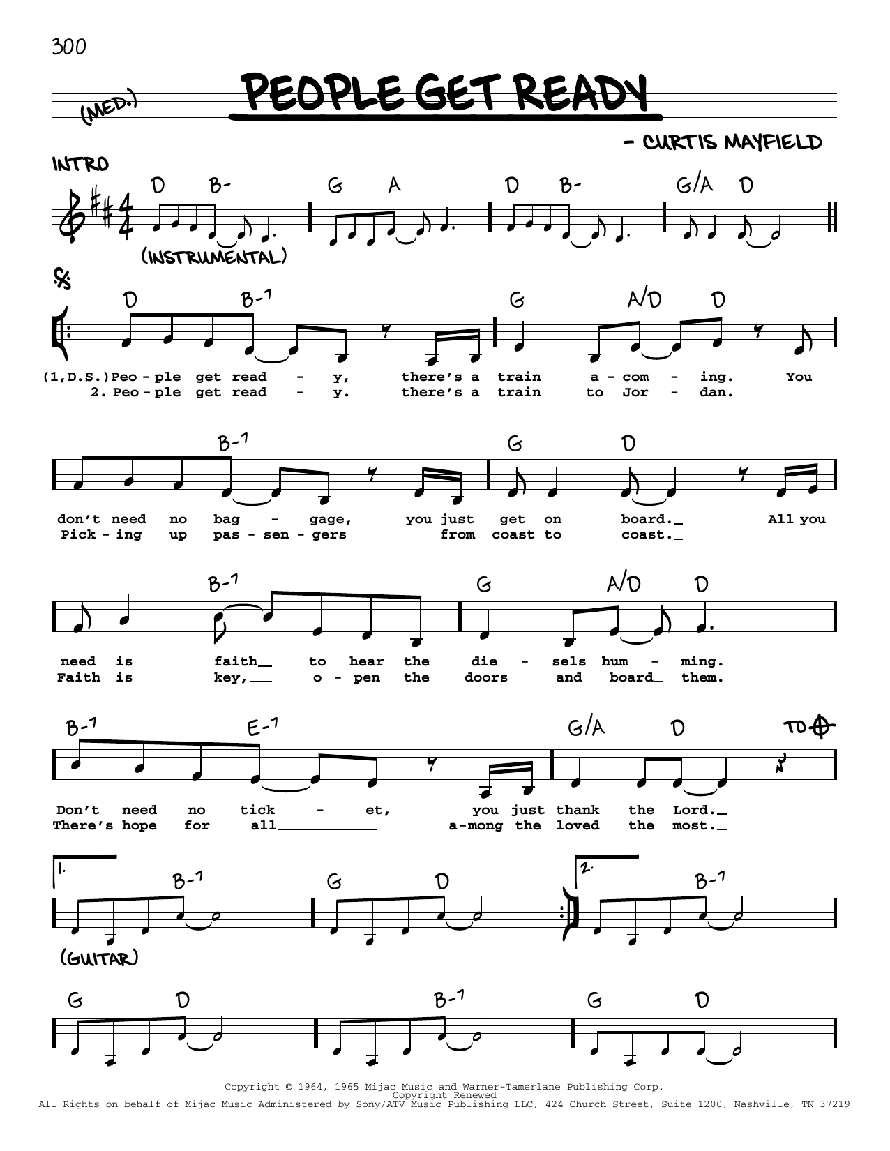 Curtis Mayfield People Get Ready sheet music notes and chords. Download Printable PDF.