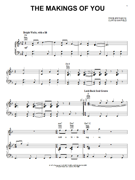 Curtis Mayfield The Makings Of You sheet music notes and chords arranged for Piano, Vocal & Guitar Chords (Right-Hand Melody)