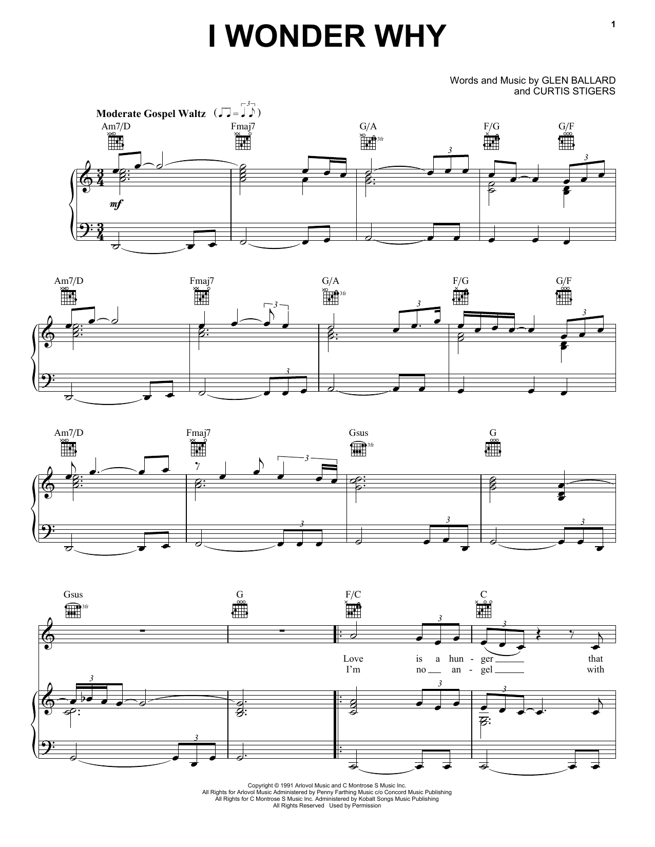 Curtis Stigers I Wonder Why sheet music notes and chords. Download Printable PDF.