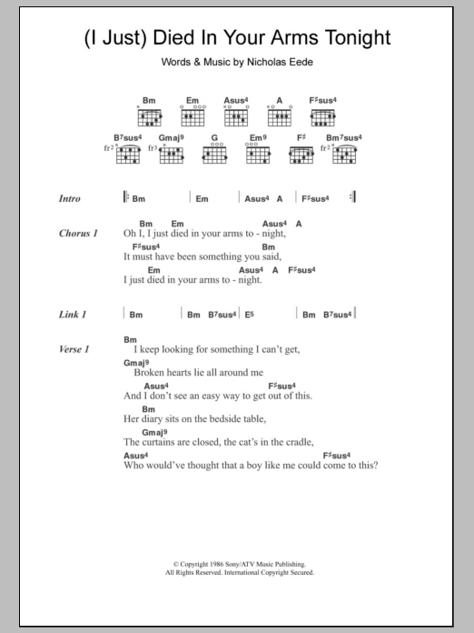 Cutting Crew (I Just) Died In Your Arms Tonight sheet music notes and chords. Download Printable PDF.