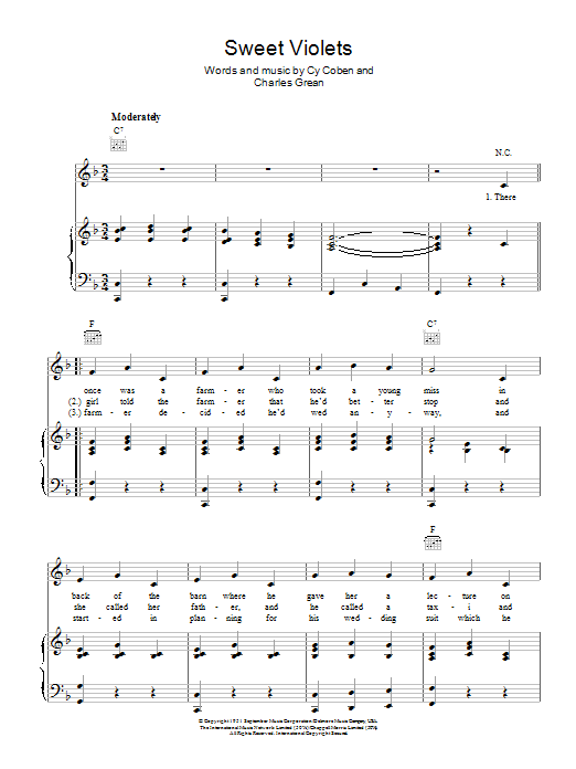 Learn to play Cy Coben Sweet Violets sheet music for Piano, Vocal & Guitar Chords in minutes. Price: 7.8900$ Cy Coben Sweet Violets sheet music notes and chords arranged for Piano, Vocal & Guitar Chords