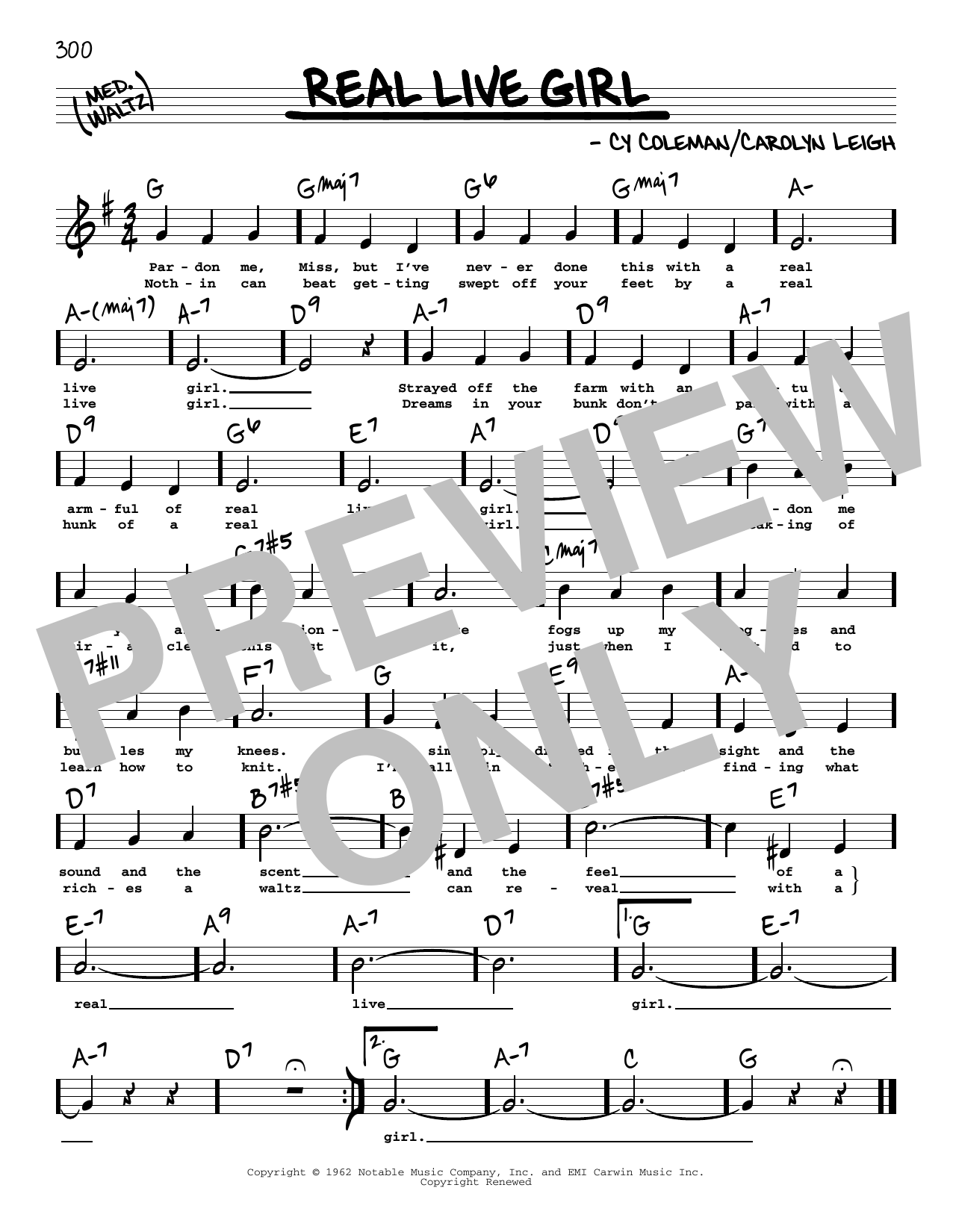 Learn to play Cy Coleman and Carolyn Leigh Real Live Girl (High Voice) (from Little Me) sheet music for Real Book – Melody, Lyrics & Chords in minutes. Price: 5.9900$ Cy Coleman and Carolyn Leigh Real Live Girl (High Voice) (from Little Me) sheet music notes and chords arranged for Real Book – Melody, Lyrics & Chords