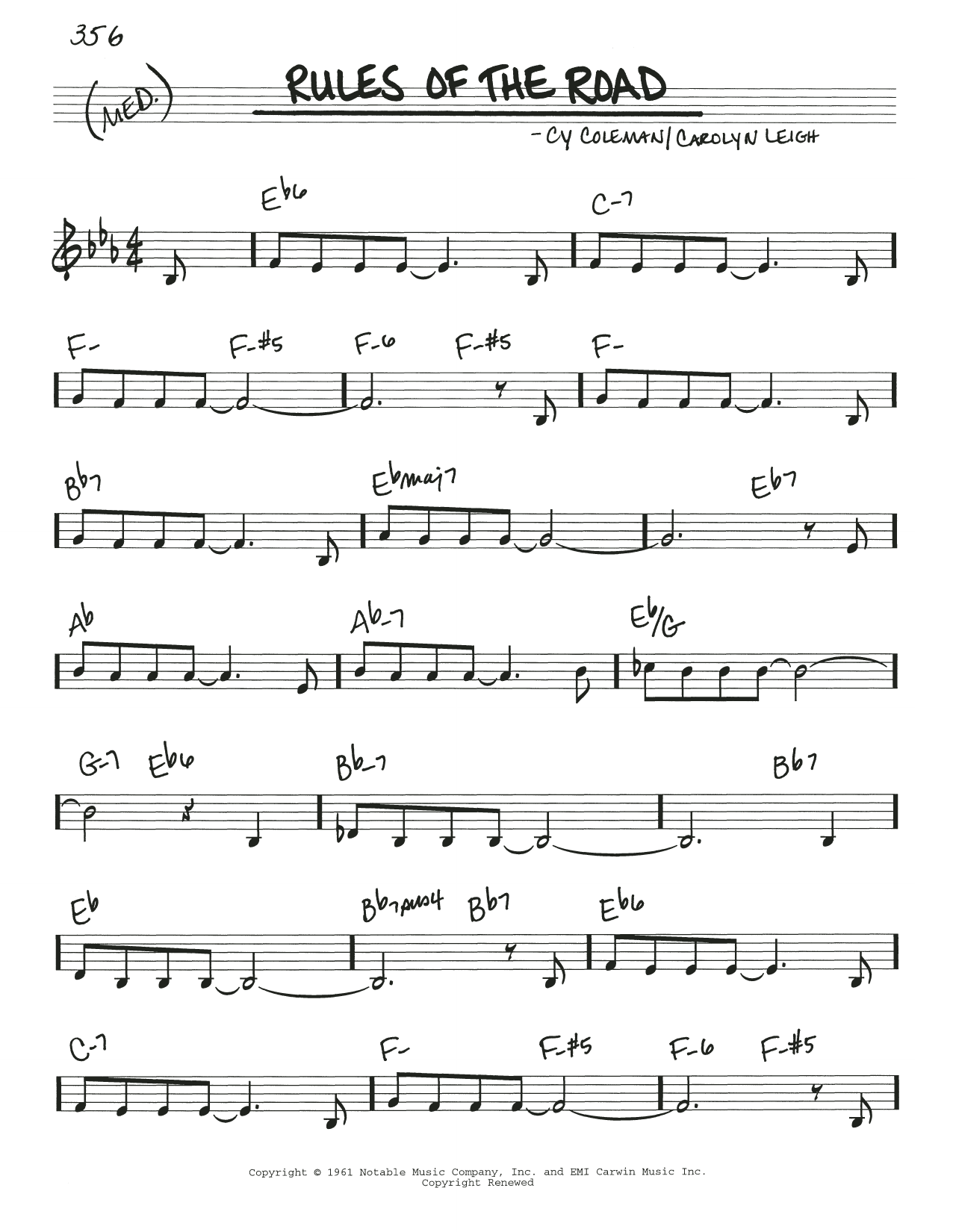 Learn to play Cy Coleman and Carolyn Leigh Rules Of The Road sheet music for Real Book – Melody & Chords in minutes. Price: 5.9900$ Cy Coleman and Carolyn Leigh Rules Of The Road sheet music notes and chords arranged for Real Book – Melody & Chords