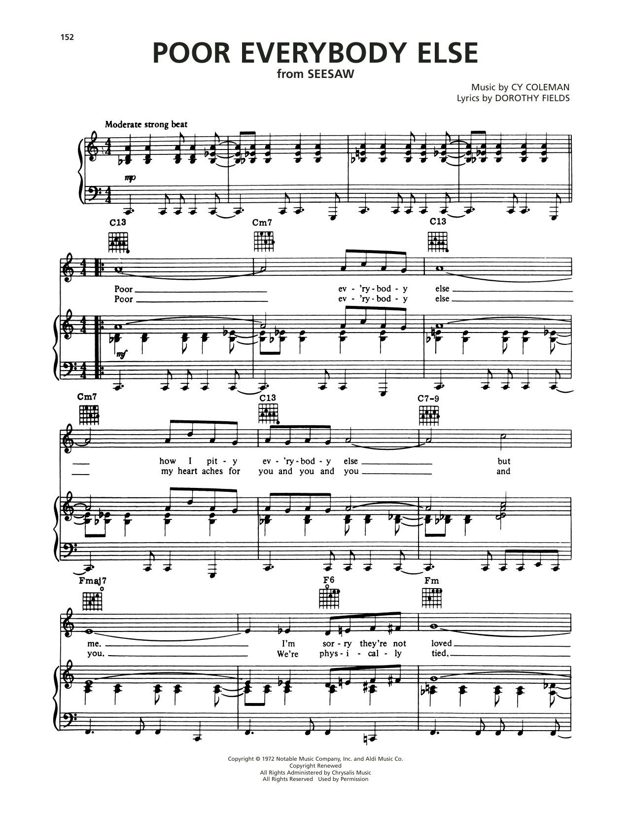 Cy Coleman and Dorothy Fields Poor Everybody Else (from Seesaw) sheet music notes and chords arranged for Piano, Vocal & Guitar Chords (Right-Hand Melody)