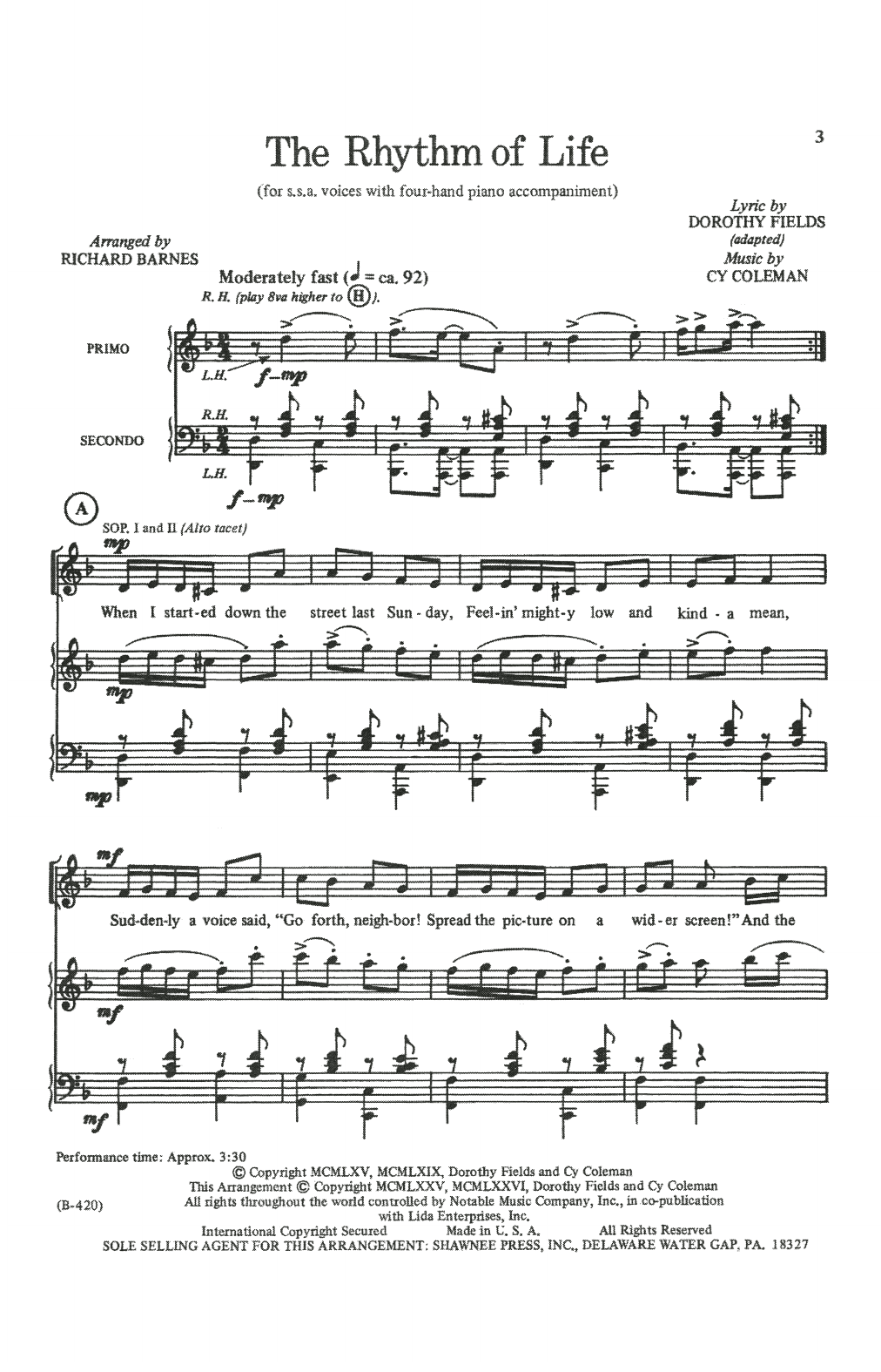 Cy Coleman and Dorothy Fields The Rhythm Of Life (from Sweet Charity) (arr. Richard Barnes) sheet music notes and chords. Download Printable PDF.