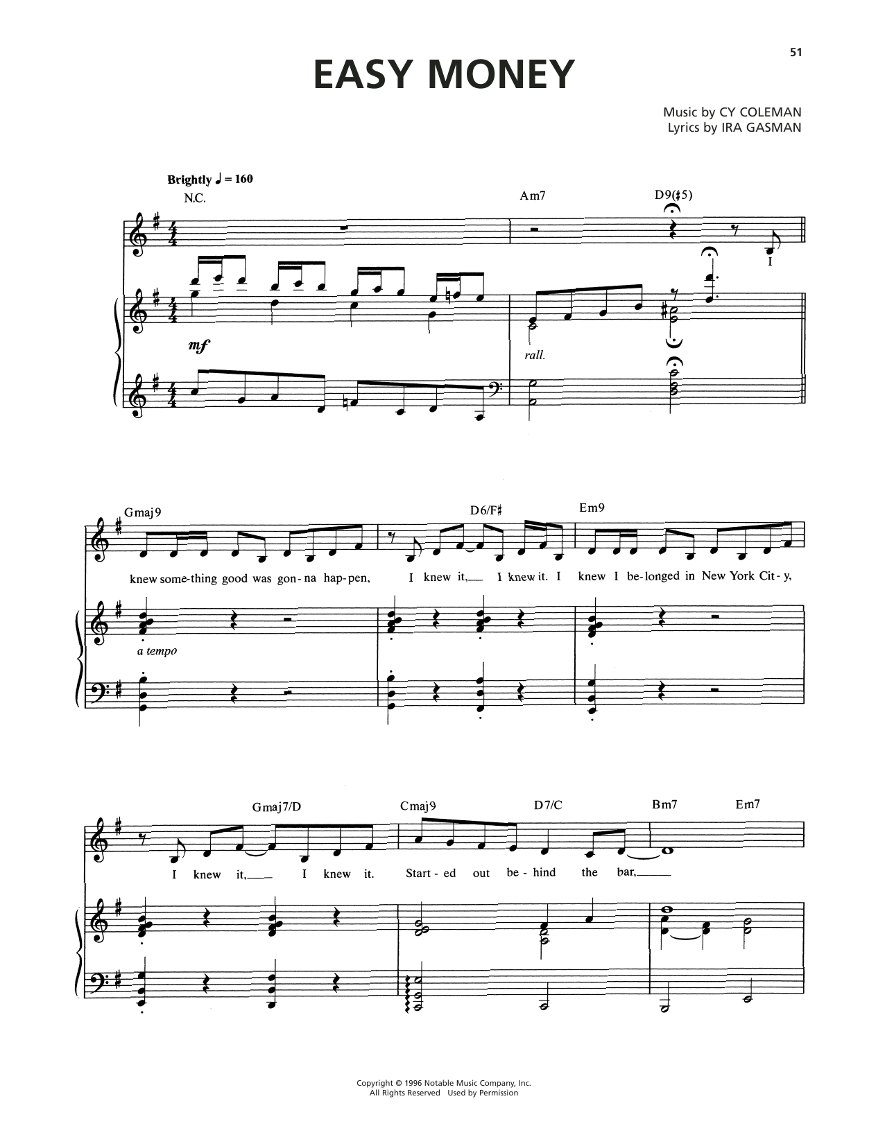 Cy Coleman Easy Money (from The Life) sheet music notes and chords. Download Printable PDF.