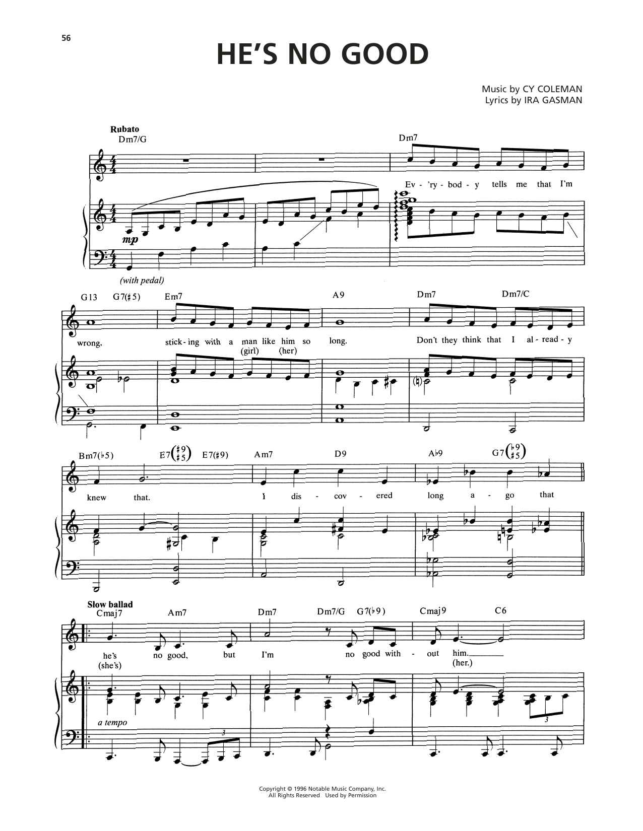 Cy Coleman He's No Good (from The Life) sheet music notes and chords. Download Printable PDF.