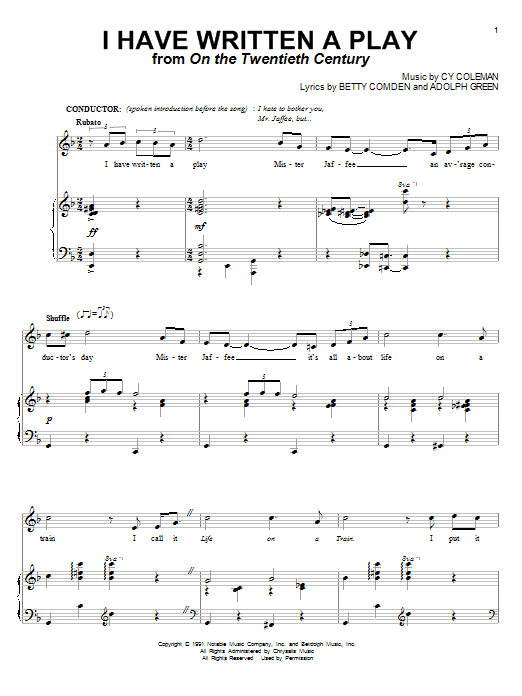 Cy Coleman I Have Written A Play sheet music notes and chords arranged for Piano & Vocal