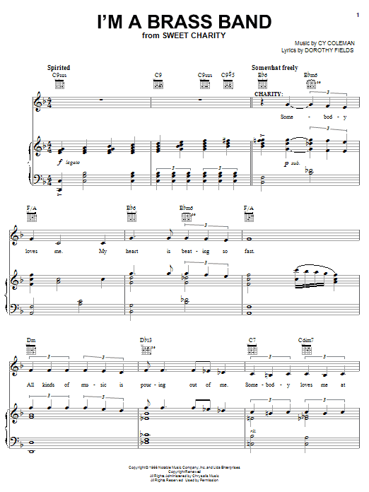 Learn to play Cy Coleman I'm A Brass Band sheet music for Piano, Vocal & Guitar Chords in minutes. Price: 7.8900$ Cy Coleman I'm A Brass Band sheet music notes and chords arranged for Piano, Vocal & Guitar Chords